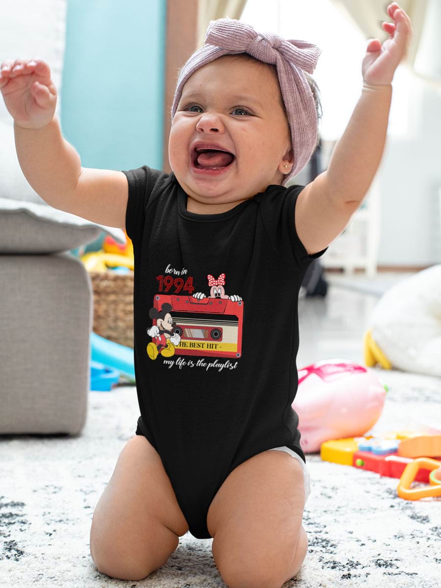 Retro Mickey Minnie Birthday Babysuit